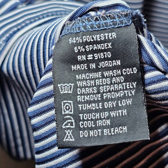 Pebble Beach Performance Golf Golfing Striped Blue White Polo Shirt Mens XL EUC - Picture 12 of 13